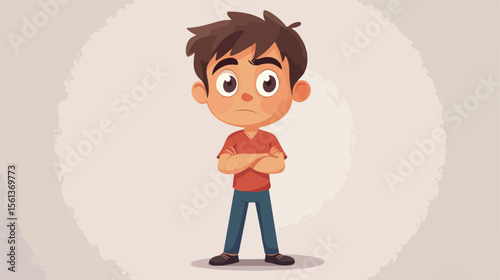 Cartoon Boy with Tense Expression Vector Illustration