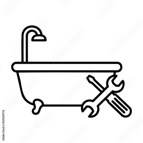 Bathtub with tools for bathroom renovation in minimalistic style 