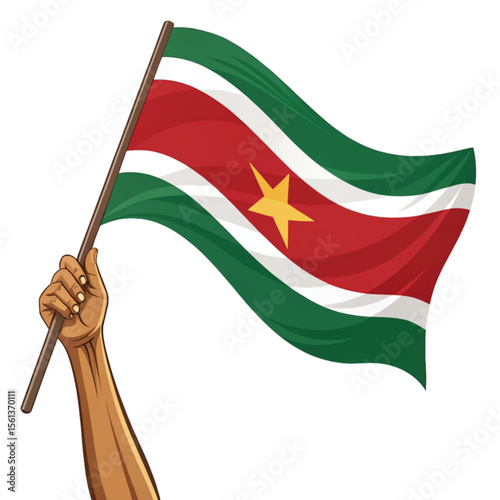Surinamese flag held in firm wave displaying green white and red identity with cultural symbolism