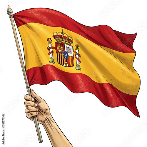 Spanish flag in a confident wave showcasing bold red and yellow identity and cultural heritage