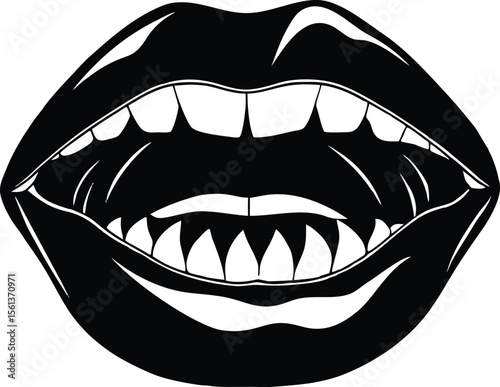 Vector art of an open mouth with teeth isolated on white background, expressing speech