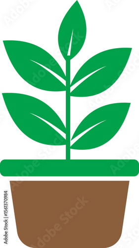 Bush potted plant flat icon. Silhouette growing home plant and seedling for decorating interior with nature and planting with cultivation in vector garden. Symbol of growth, freshness and eco.