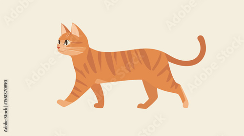 Playful Cartoon Cute Cat Walking Vector Illustration