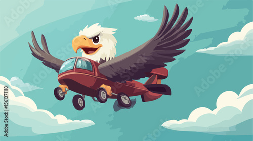Adorable Eagle Riding Plane Cartoon Vector Illustration