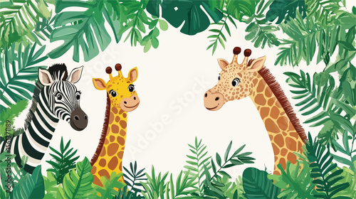Cute Cartoon Jungle Animals Zebra Giraffe Folia