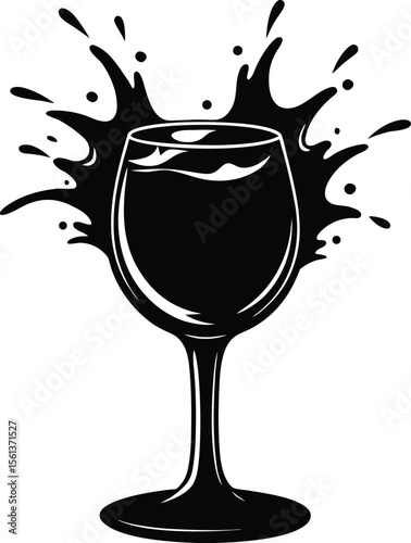 Vector art of a wine glass with a splash isolated on white background, celebrating a party