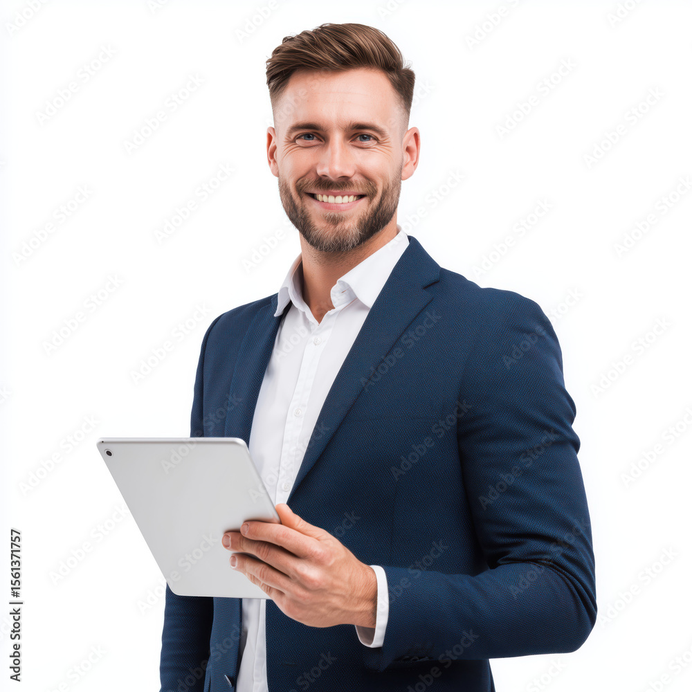Confident Businessman with Tablet , white background cut out PNG Confident Businessman with Tablet , white background cut out PNG