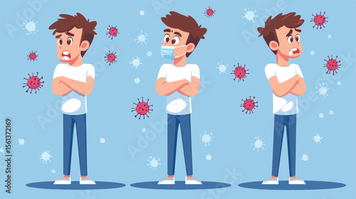 Cartoon Guy with Dengue Disease Flat Vector Illustration