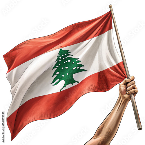 Lebanese flag raised in confident wave featuring iconic cedar tree with national cultural symbolism