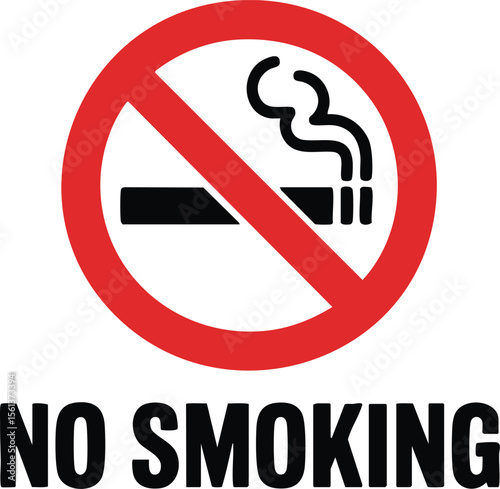 No Smoking Sign Cigarette Ban Health Safety Red Black Warning Symbol Prohibited Tobacco Free Zone Control Message Regulation Notice

