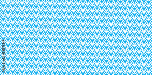 Silhouette Japanese Seamless Pattern Vector Illustration. Black & White. Chinese new year Background. Sea Blue Color