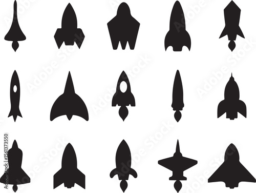 Rocket and Space Icon Set – Rocket, Spaceship, Launch, Space, Fly, Jet, Exploration, Ship, Travel, Aircraft, Science, Outer, Futuristic, Vehicle, Icon