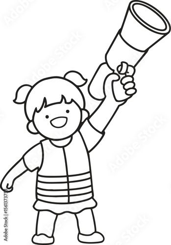 Line art, the girl holding a water gun