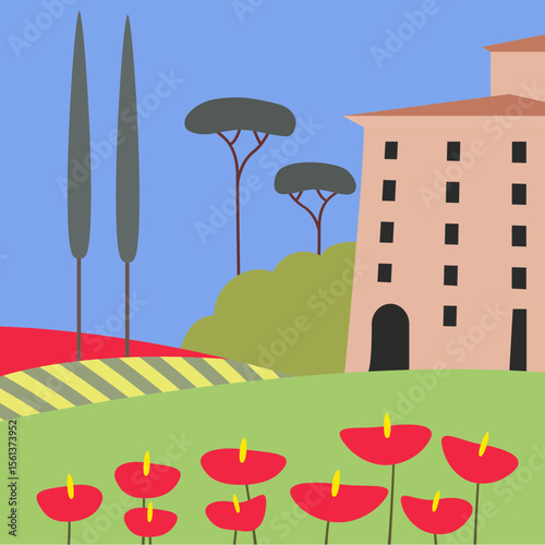 Vector illustration of a Tuscany landscape