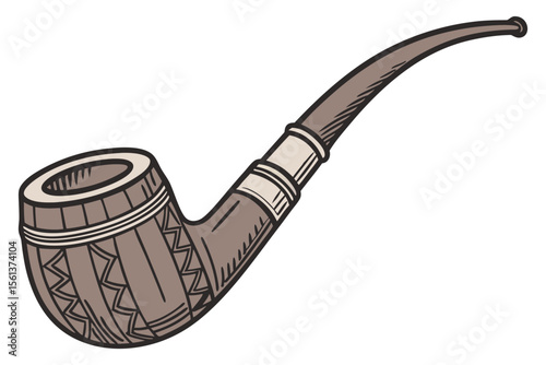 Old Fashioned Tobacco Smoking Pipe on Clean White Background Vector