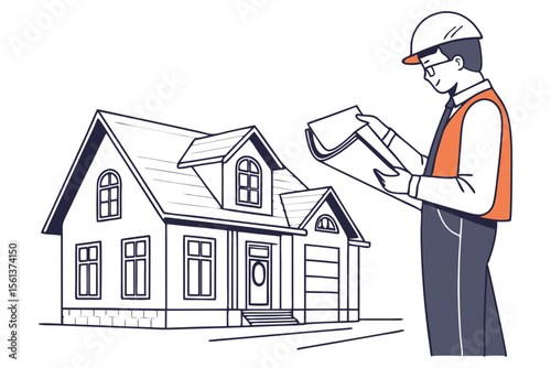 Architect Manager Presenting House Model in Vector Design on White