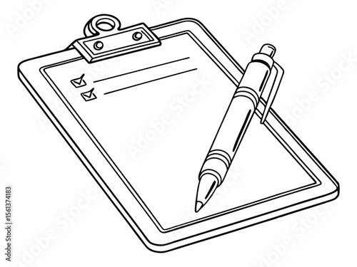 Checklist with Clipboard Vector Illustration in Simple Line Art