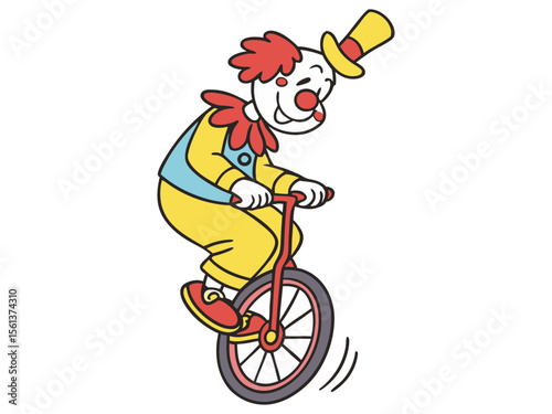 Minimalist Clown Riding Unicycle in Circus Theme Vector Style