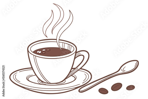 Morning Coffee Cup Scene Minimal Design for Cafe and Beverage Branding