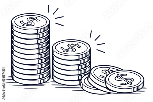 Stacked Coins Illustration on White Background for Financial and Savings Concepts