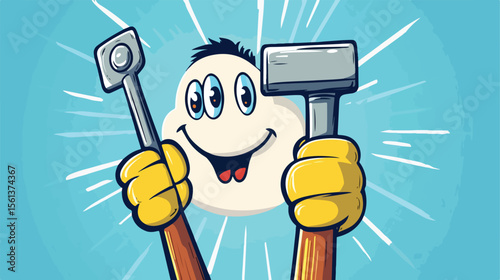 Cheerful Cartoon Hammer Giving Thumbs Up Gesture