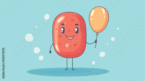 Whimsical Cartoon Character Holding Balloon Button Cell