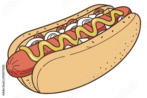 Grilled Hot Dog Vector Art for American Food and Picnic Themes