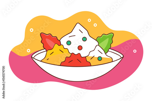 Tasty Nachos Snack with Cheese and Jalapeño Vector on Bold Background