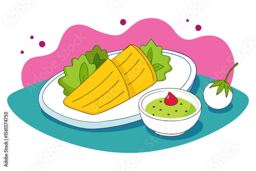 Tamale Platter Vector with Salsa Verde Sour Cream and Radish Garnish