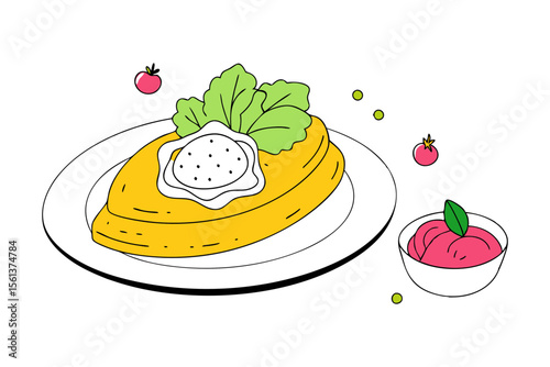 Vector of Tamales with Fresh Garnishes and Salsa Verde Platter