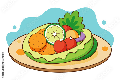 Mexican Tostada Platter Vector with Chicken Avocado and Beans