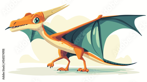 Colorful Cartoon Pterodactyl Dinosaur Illustration in Flat Style