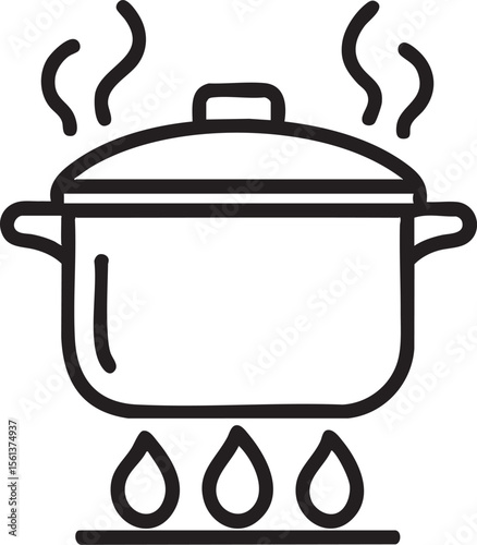 Cooking Pot with Boiling Water and Steam Icon