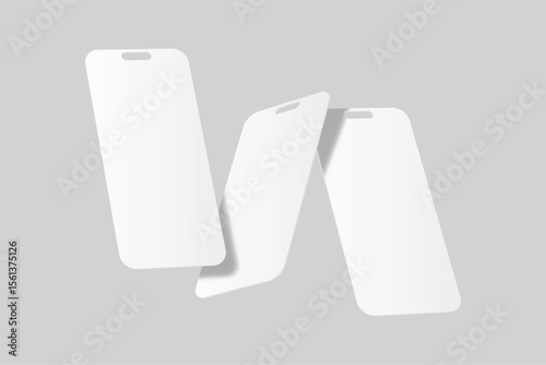 Mobile app screen social media mockup template design floating isolated on background. Ideas for portfolios, client presentations, and social media strategies, carousel stories feed. Vector
