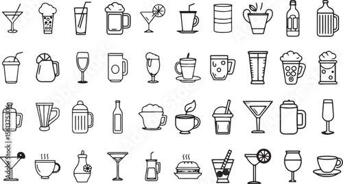 Tea & Coffee Pot Line Icons – Minimal Vector Set for Cafes, Kitchens, Beverages, and Restaurant Menu Designs