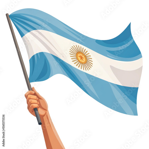 Argentine flag held in hand with soft wave in transparent PNG style reflecting national pride and simplicity