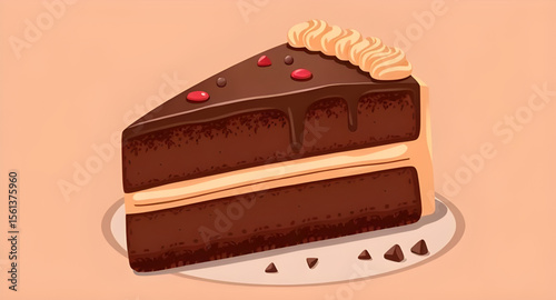 cake portion illustration, dessert icon vector, sliced pastry dessert, creamy dessert wedge, decorated cake slice art, sweet dish illustration, chocolate frosting slice, fruity dessert slice, artistic