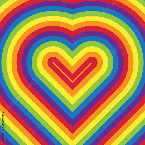 Rainbow Heart pattern background. Vector ready-made template for Valentine's Day and love-themed designs. Geometric heart lines.
