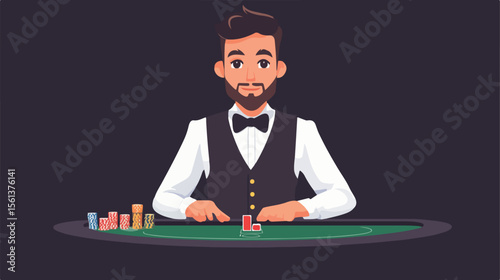 Casino Dealer Man Character Flat Vector Illustration