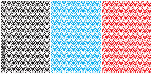 Silhouette Japanese Seamless Pattern Vector Illustration. Red, Sky, Black & White. Chinese new year Background.