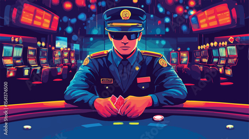 Casino Security Guard Flat Vector Illustration