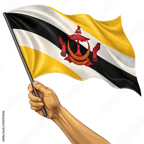 Brunei flag in hand waving pose with transparent PNG showing national pride and unique cultural symbolism