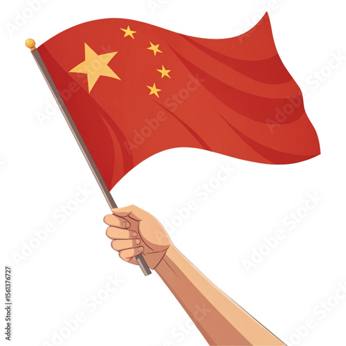 Chinese flag in waving hand pose with clean transparent PNG showing bold red color and strong national identity