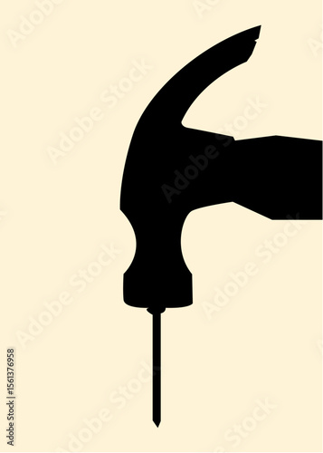 Silhouette of hammer and nail concept design. Icon of industrial tools. Vector illustration.