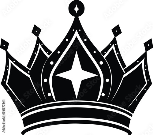 Vector art of a royal crown with star and diamonds, isolated on white background