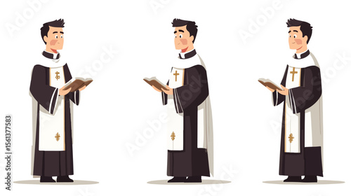 Catholic Priest Mascot Character Flat Vector Illustration