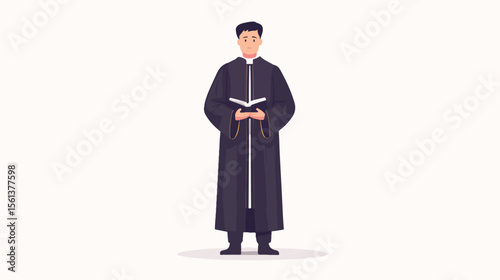 Catholic Priest Flat Vector Illustration