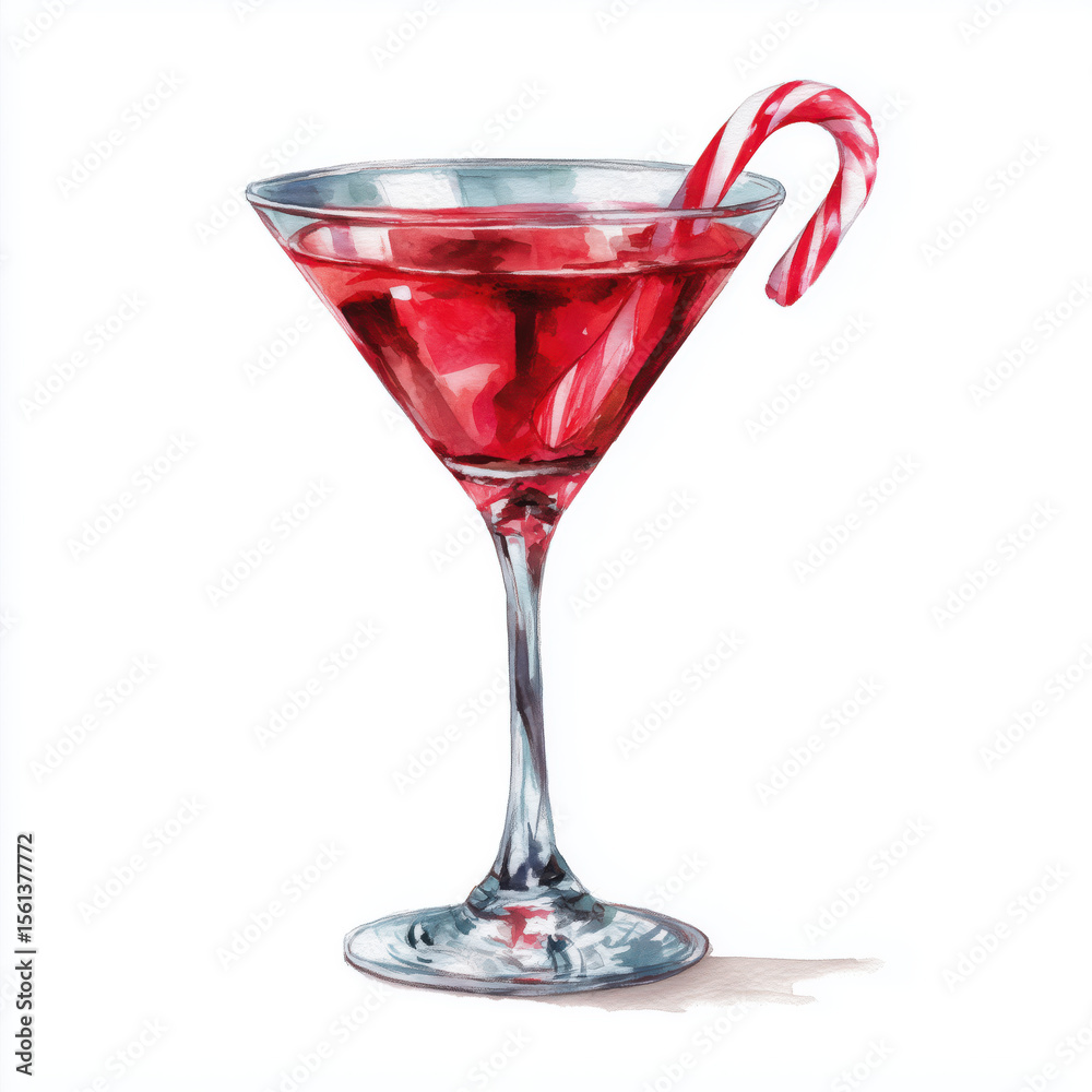 Watercolor Illustration of a Festive Red Cocktail , white background cut out PNG Watercolor Illustration of a Festive Red Cocktail , white background cut out PNG