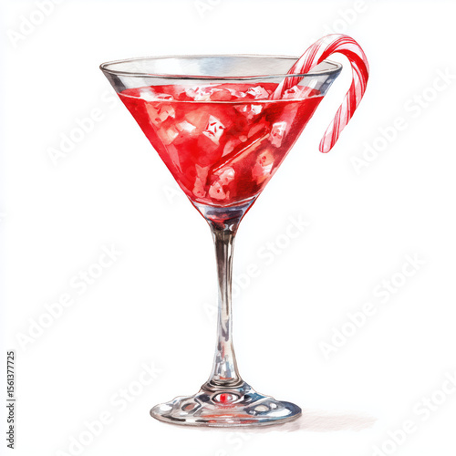 Christmas Red Cocktail with Candy Cane , white background cut out PNG