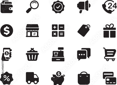 Finance and Banking Icon Set – Piggy Bank, ATM, Wallet, Chat, Vote, and Data Icons for Financial UI, Economy Apps, and Web Design